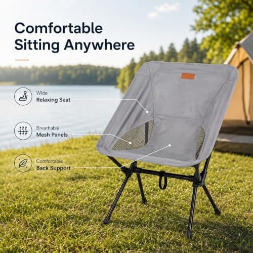 HomlyPro Folding Camping Chair, Pack of 2 - Compact & Lightweight Outdoor Chair for Adults, Comfortable Sitting, Ideal for Garden, Beach, Picnic, and Adventures (Grey) — view 3