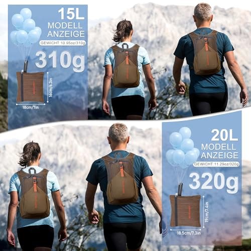 BECOJADDE 18L Hiking Backpack for Men Women Foldable Small Rucksack Lightweight Mini Backpack for Camping Travel Outdoor, Chocolate Brown — view 5