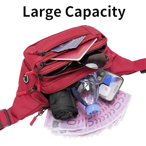 Bumbags Waist Fanny Pack Fashion Bum Bag with 30cm Extended Belt for Dog Walking Climbing Hiking Travel Cycling Girls Ladies Men Women (Red) — view 3