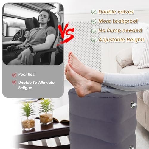 Inflatable Foot Rest Pillow 3 Layer Height Adjustable Travel Foot Rest for Plane Cars Portable Inflatable Airplane Footrest for Kids Toddlers Airplane Travel Essentials — view 4