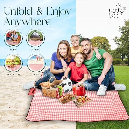 Pelle & Sol Picnic Blanket Waterproof, 200x140CM Foldable Picnic Mat - Outdoor Beach Blanket - Slip Resistant w/Carrying Handle - Sandproof & Washable Beach Mat for Garden, Hiking, Camping — view 5