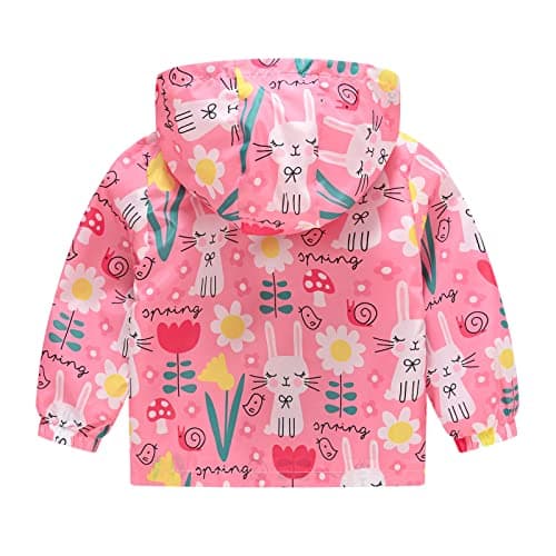 Toddler Baby Waterproof Rain Jacket Cute Animal Graphic Zipper Raincoat Kids Boys Girls Spring Fall Windproof Lightweight Hooded Windbreaker with Pockets Trendy Casual Rain Coat (Pink, 12-18 Months) — view 2