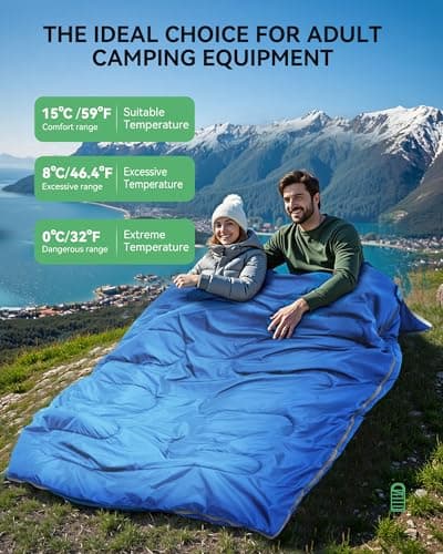 Warmiehomy Double Sleeping Bags for Adults with 2 Pillows, 300 GSM King Size Sleeping Bag, Waterproof XL 3 Season Sleeping Bag with Carrying Bag for Indoor & Outdoor Use, Warm Camping Quilt(Blue) — view 6