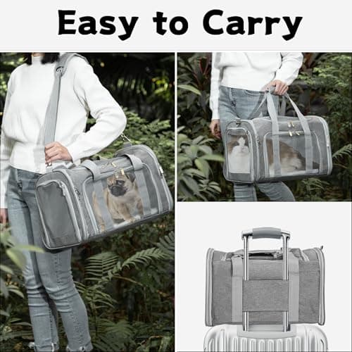 Soft-Sided Cat/Dog/Pet Carrier - Collapsible Pets Travel Carriers For Big Cats/Small Dogs With Shoulder Strap & Removable Mat - Mesh Puppy Carry Bag - Up to 16 Lbs - Airline Approved (Grey) — view 6