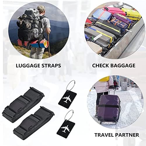2 Pack Luggage Straps Set Adjustable Suitcase Belts Luggage Tags Travel Suitcase Tags With Name ID Card for Luggage Suitcase Travel Accessories (red) — view 6