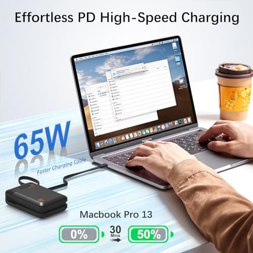 Power Bank 65W Portable Charger for Laptop & Phone, 20000mAh Fast Charging Battery Pack with Built-in USB C Cable, Compact Travel Charger for iPhone 17/16/15, Tablet and More — view 2