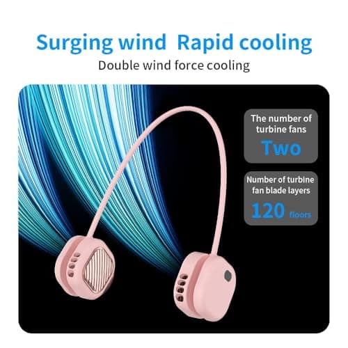 Foluu Rechargeable Neck Fan with 5 Speeds & Digital Display - Portable Hands-Free Personal Fan with 120 Blades Turbine, 360° Flexible Silicone, Ultra-Quiet 40dB - for Travel, Sports, Office (Pink) — view 6