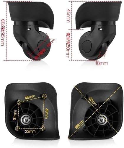 Tyenaza Luggage Replacement Wheels, 2 Black Swivel Casters, 360° Rotation — view 2