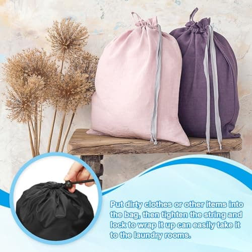 PATIKIL Polyester Laundry Bag, 2 Pack 12"x9" Heavy Duty Travel Bag with Drawstring Tear Resistant Dirty Clothes Storage for Traveling Camping College Dorm, Black — view 5