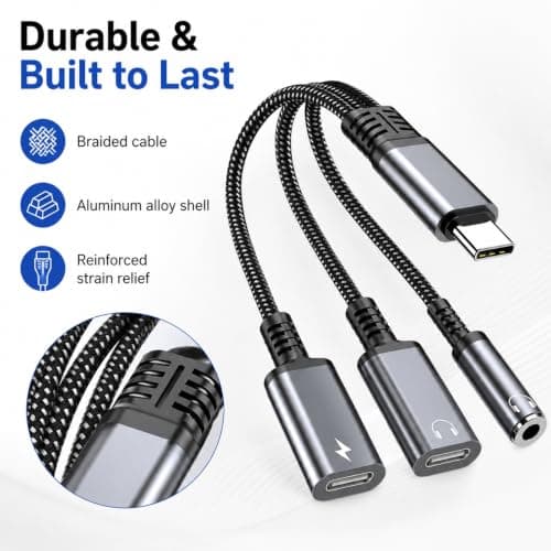 Hyleon 3-in-1 USB C to 3.5mm Headphone & Charger Adapter — view 3