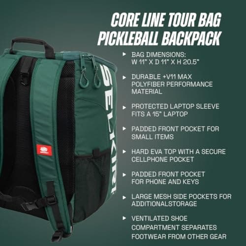 Selkirk Sport Tour Travel Backpack | Pickleball Bag | 2 Paddles | Green — view 4