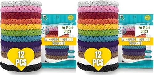 Mosquito Repellent Bracelet 12 Pcs, Adjustable Leather Band, Deet Free, Travel Essentials, Insect Repellent Bracelet, 350 Hours Mosquito Repellent Protection Suitable for All Ages. (Pack of 2)