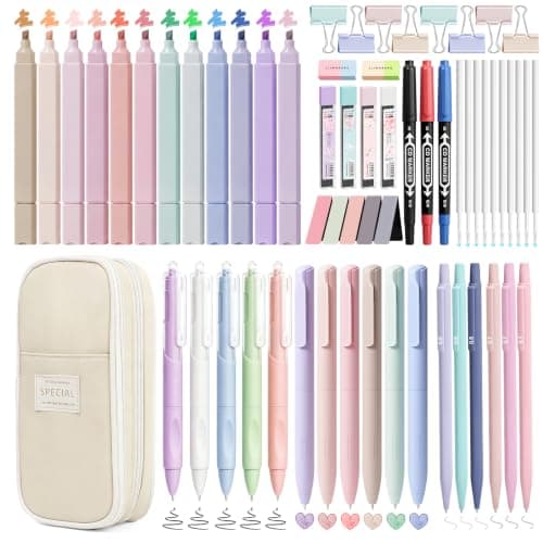 62Pcs Back to School Supplies, Filled Pencil Case Stationery Set,Begie