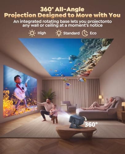 Google TV Projector for Bedroom, 36000Lumen Native 1080P 4K Decode, Smart Portable Home Cinema Projector Short Throw with 360° Stand,30W Speaker,AI Auto Image,6D Keystone, HDR10 Projectors for Outdoor — view 3