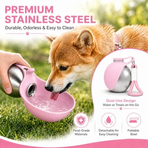 Portable Dog Water Bottle for Walking, 2-in-1 Stainless Steel Dog Bottle — view 4