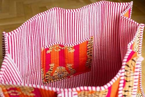 IBOAH Large Quilted Cotton Tote Bag Tiger Print, Beach Travel (Orange) — view 5