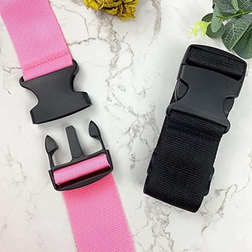 Luggage Suitcase Straps Set, Travel Accessories Thickened Luggage Belt with Quick Release Buckle, Adjustable Black Travel Luggage Straps for Suitcase Baggage (Pink+Blue, 4 PCS Set) — view 3