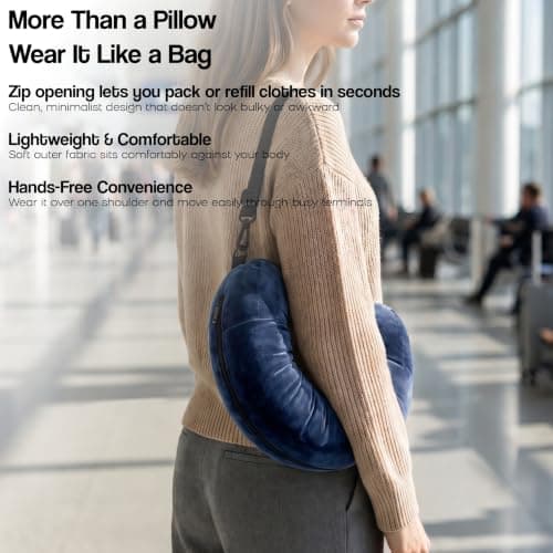 Campoverde Travel Neck Pillow Storage Bag, U-Shaped Pillowcase with Adjustable Shoulder Strap, Portable Organizer for Flight, Train and Car Travel(Navy) — view 6
