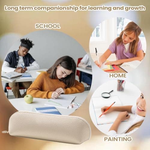Leather Pencil Case PU Leather Large Aesthetic Stationary Storage Organizer — view 5