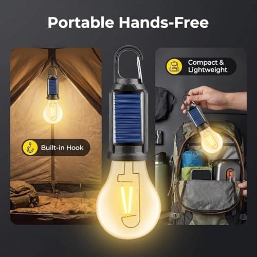 2 Pack Solar and LED Rechargeable Camping Lights with 3 Modes and Clip Hook — view 6