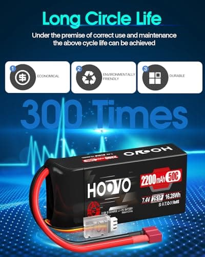 HOOVO 2S Lipo Battery 2200 mAh 7.4 V 50C SoftCase Short Pack Lipo Batteries with T Plug RC Battery for 1:16 RC Car Truck Helicopter Airplane Rock Crawler Airplane Helicopter (2 Packs) — view 5
