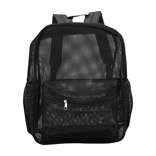 Ycauty Mesh Backpack - Heavy Duty Lightweight Large Capacity Washable See Through for Swimming Beach Sports (Black)