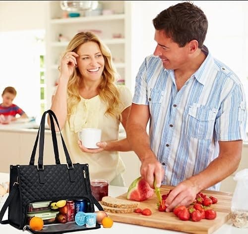 HoldOneLight 2-in-1 White Tote Bag, 15.6 Inch Laptop & Insulated Lunch Bag — view 2