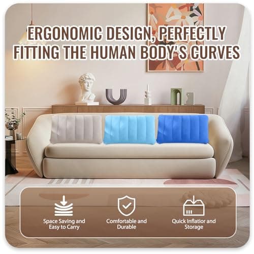 VEGCOO 5 Pack Inflatable Pillow, Multipack of Blow Up Pillows 47 * 30cm, Inflatable Flocked Cushion Compact Light Water Resistant, Travel Camping Pillow Perfect for Hiking, Picnic, Beach — view 4