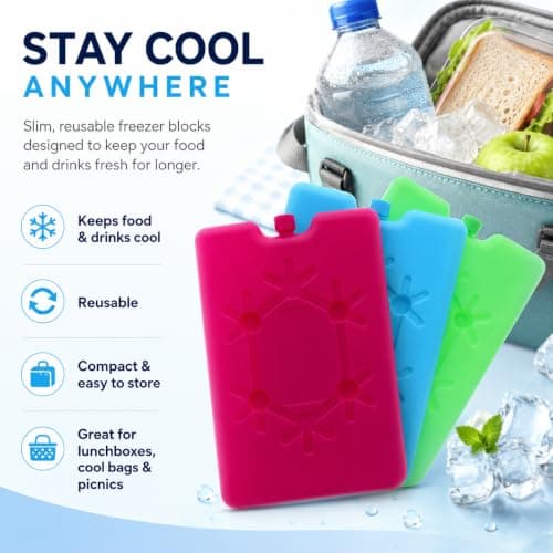 MAR Small Reusable Freezer Blocks 3 Pack Slim Ice Packs Lunch Box Cool Bag — view 2