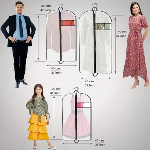 Clothes Bags 12 Pack | Multiple Sizes Suit Covers for Hanging Storage, Polypropylene Garment Dress Bags with Full Zip, Reusable Translucent Clothes Covers, Dust & Moisture Protection — view 3