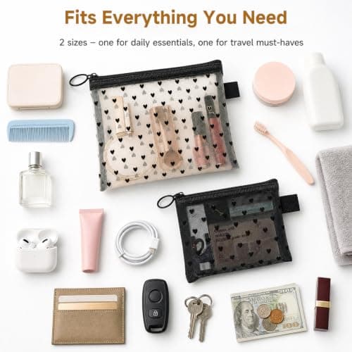 4 Pcs Small Make Up Bag for Handbag, Heart Print Mesh Travel Pouches with Zipper, 2 Sizes Clear Cosmetic Organizer Pouches in 2 Colors for Home, Toiletries & Daily Use — view 6