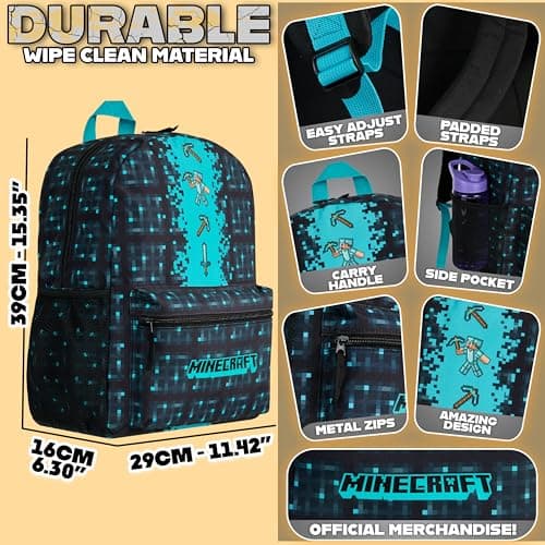 Minecraft Backpack for Kids Teenagers Gaming Rucksack School Bag Creeper Daypack Travel Bag for Days Out PE Sports Gamer Gifts (Blue) — view 6