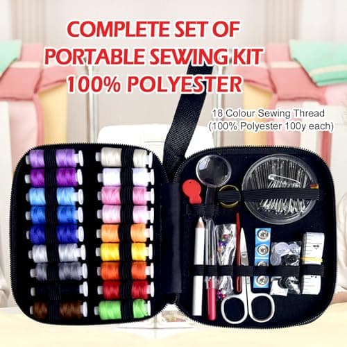 Sewing Kit with Case Portable Sewing Supplies for Home Traveler, Adults, Beginner, Emergency, Contains 18 Sewing Thread, Scissors, Needles, Measure etc,Black(7 Pack) — view 6
