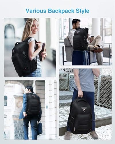 HOMIEE Travel Laptop Backpack Mens,17.3 Inch Laptop Rucksack,Womens Large Daypack Anti-Theft Business Work Computer Bag with USB Charging Port 38L Waterproof College School Bag Black — view 2