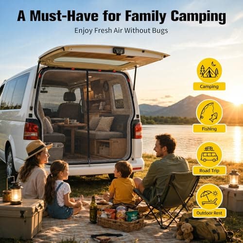 146 * 155cm Mosquito Net for VW T5 T6 Car Back Door – Magnetic Fly Screen with 3 Zippers, Breathable Mesh Ventilation, Insect Mesh Sun Shade Privacy Screen Boot Tent for Camping Outdoor Travel — view 6
