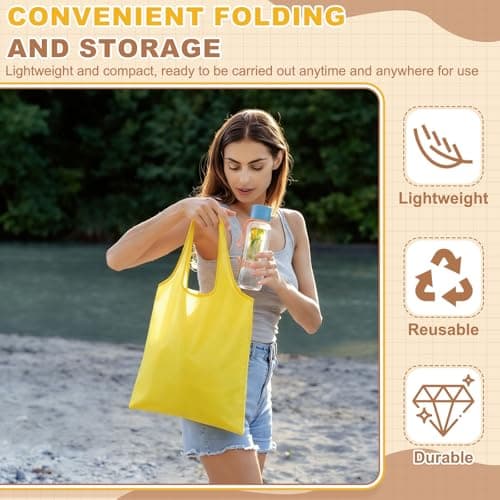 sourcing map 4 Pack Foldable Travel Bag with Handles, Lightweight Polyester Fabric Reusable Grocery Bags, Washable Shopping Tote Pouch for Women & Men Travel Beach Storage, Navy Blue — view 6