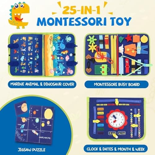 LATERN Busy Board Montessori Toy for Kids, 28CM x 21CM Educational Learning Activity Sensory Board Developing Sensory Fine Motor Skills Toy for Boys Girls Gift Plane Car Travel (Blue) — view 3