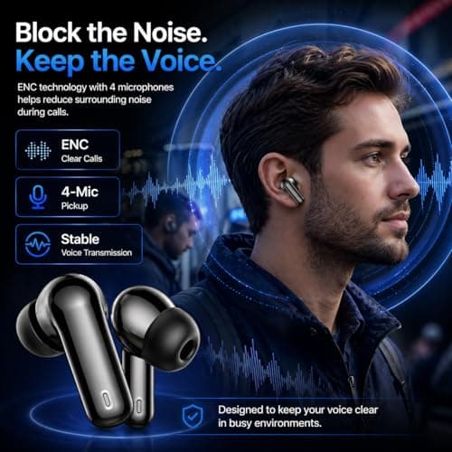 Wireless Earbuds, Bluetooth 5.4 Headphones In Ear with 4 ENC Mic, 36H Playtime HiFi Stereo with Noise Cancelling Ear Buds, IP7 Waterproof LED Display Fast Charging, Earphones APP EQ forAndroid iOS — view 4