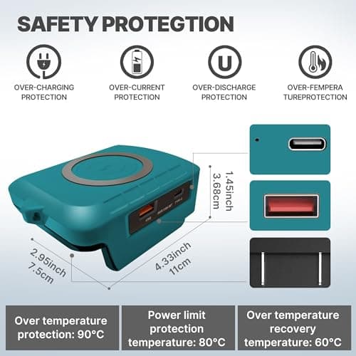 Wireless Phone Charger for Ma-kita 18V Battery,Battery Adapter with USB and Type-C Output, for Camping Travel,Outdoor Working (Wireless Charger for Ma-Kita 18V) — view 4