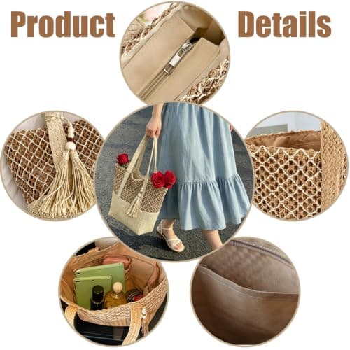 BPTZYLN Straw Beach Bags for Women, Straw Bags for Women Uk, Raffia Bag — view 5