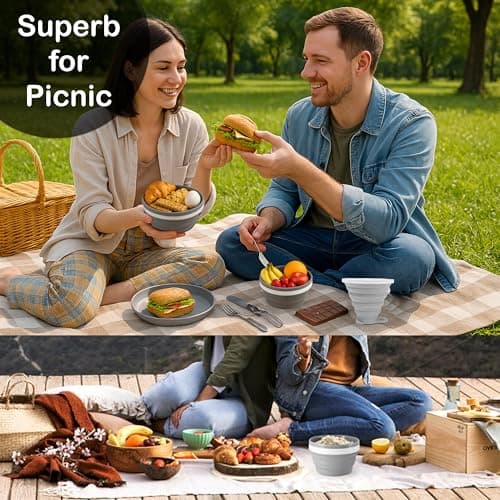HAAYATT Camping Mess Kit – Collapsible Silicone Bowl, Plate & Cup Set with Spork, 6-Piece Foldable Lightweight Microwave-Safe Travel Dinnerware for Hiking, Camping & Picnics — view 4