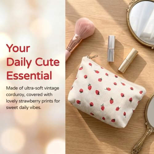 Small Makeup Bag Strawberry Corduroy Cosmetic Bag Make Up Bags Gift Women — view 6
