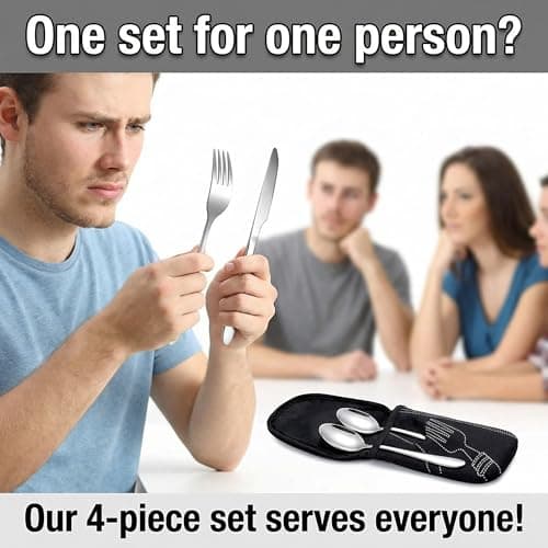 4pcs Portable Stainless Steel Cutlery Set, Reusable Flatware Utensils with Pouch for Camping Travel Picnic Office School Lunch Box — view 4