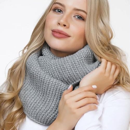 SGQTZDZQ Infinity Scarf Thermal Knitted Scarf, Neck Warmer Loop Scarf for Women, Winter Burgundy Scarf Women Scarf Gifts for Women (Grey) — view 2