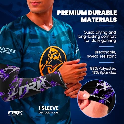 NRV Dark Sakura Gaming Esports Cuff - Comfort Compression & Control - Anti-Friction - Stylish Japanese Design - Black & Purple - Sizes S to 3XL, purple, XL — view 5