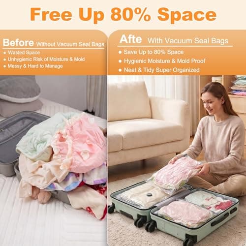 ADTO Vacuum Storage Bags, 15 Pack Travel Vacuum Bags with Cordless Electric Pump, Small/Medium/Large Vacuum Pack Bags for Travel, Space Saver Compression Bags for Clothes, Suitcase, Luggage — view 5