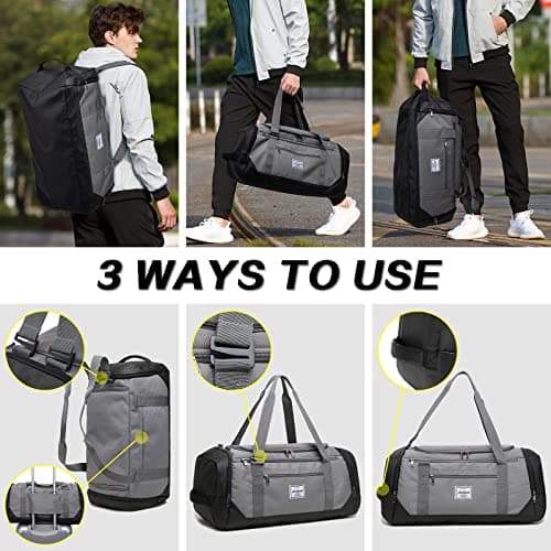 Laripwit Travel Duffle Bag for Men 40L Medium Gym Duffel Backpack with Shoe Compartment & Wet Pocket Sports Holdalls Women Weekend Overnight Bag for Traveling Camping, Grey — view 3
