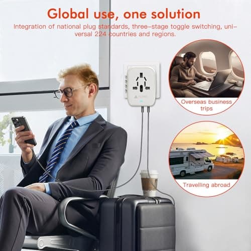 AUNNO 25W Universal Travel Adapter, Gallium Nitride Rapid Cooling Technology, Adapter with 2 USB-C and 2 USB-A Ports, Extra Two USA 2-Pin Plug, All in One Travel Adapter for Europe, UK, Australia etc — view 6