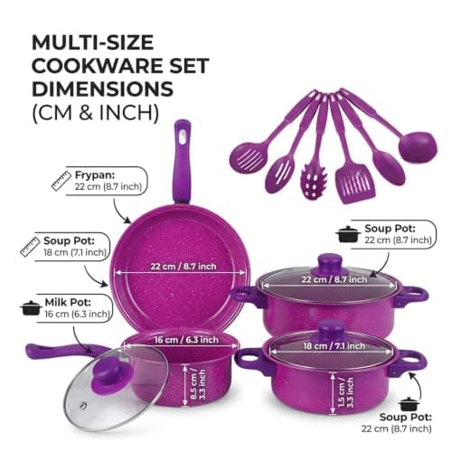13-Piece Purple Nonstick Cookware Set, Non Stick Pots Pans Frying Pan Saucepans Milk Pot Utensils — view 2