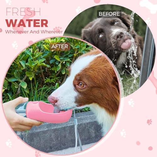 Dog Water Bottle for Walking,350ml Dog Travel Water Bottle, Portable Pet Water Dispenser Antibacterial Food Grade Leak Proof Dogs Cat Drink Bottles, Pet Outdoor Drinking Cup Gift - Pink — view 3